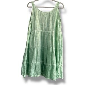 Haris Cotton Greece Linen Babydoll Deep Scoop Back Dress Seafoam Size Medium